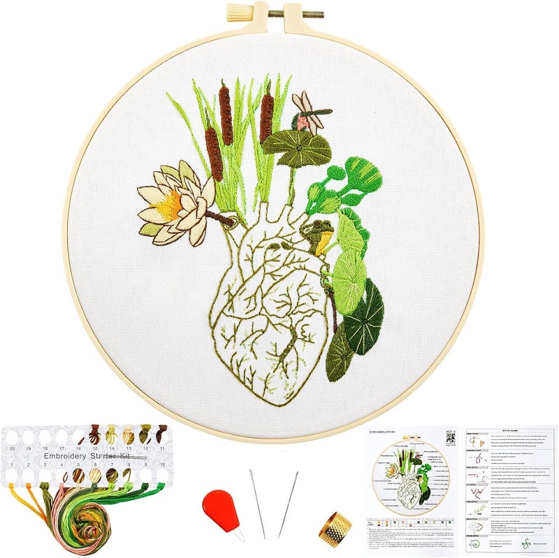 Crafmanoe Embroidery Kits for Beginners Adults, Heart Embroidery Starter Kits Counted Cross Stitch Kits for Beginners Adults Hobbies Set for Women, Embroidery Fabric, Thread, Hoops, and Video Tutorial - Image 1
